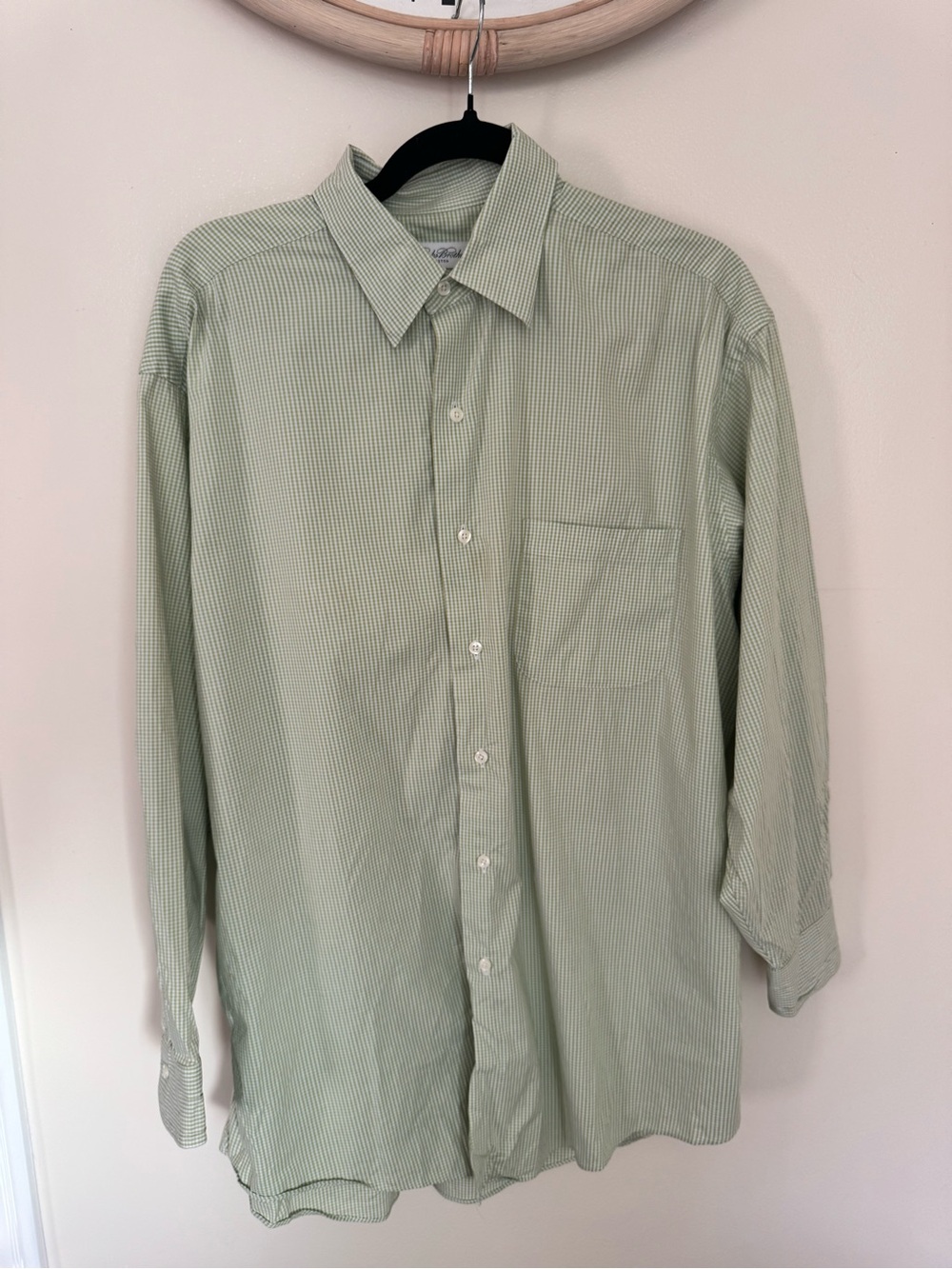 Brooks Brothers Green Blue White Gingham Button-Up Shirt 16 32/33 💚